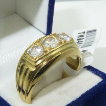 Jewellery Kingdom Signet Pinky Three Stone 18kt Steel Classy Mens Gold Ring Secondary image