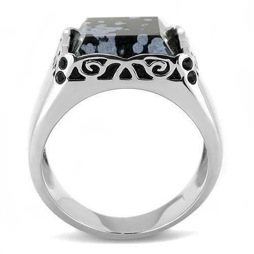 Jewellery Kingdom Signet Snowflake Obsidian Emerald Cut Mens Ring (Black) - Rings - British D'sire