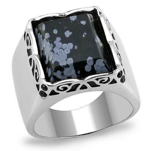 Jewellery Kingdom Signet Snowflake Obsidian Emerald Cut Mens Ring (Black) - Rings - British D'sire