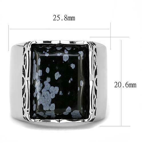 Jewellery Kingdom Signet Snowflake Obsidian Emerald Cut Mens Ring (Black) - Rings - British D'sire