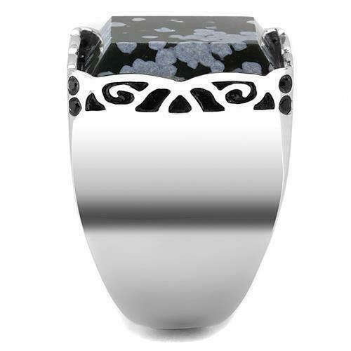 Jewellery Kingdom Signet Snowflake Obsidian Emerald Cut Mens Ring (Black) - Rings - British D'sire