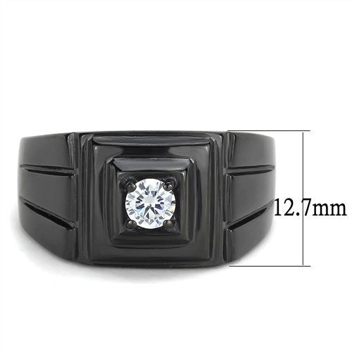 Jewellery Kingdom Signet Solitaire Cubic Zirconia Pinky Stainless Steel Mens Ring (Black) Secondary image