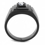 Jewellery Kingdom Signet Solitaire Cubic Zirconia Pinky Stainless Steel Mens Ring (Black) - Rings - British D'sire
