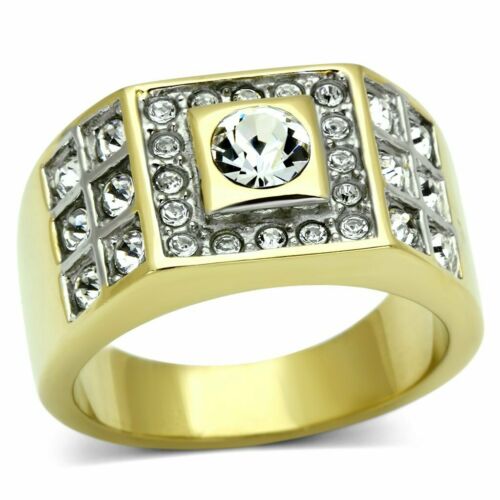Jewellery Kingdom Signet Steel Bezel Cubic Zirconia Stamped Solid Mens Ring (Gold) - Rings - British D'sire Main image