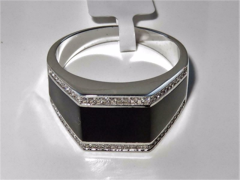Jewellery Kingdom Signet Sterling Silver 925 Jet Onyx Stamped CZ Pinky Mens Black Ring - Jewelry Rings - British D'sire
