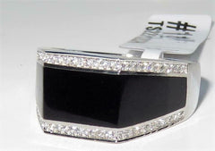 Jewellery Kingdom Signet Sterling Silver 925 Jet Onyx Stamped CZ Pinky Mens Black Ring - Jewelry Rings - British D'sire