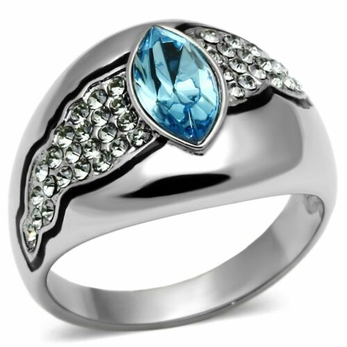 Jewellery Kingdom Silver Blue Topaz Cz Marquise Stainless Steel Ladies Ring - Jewelry Rings - British D'sire Main image