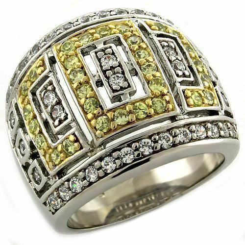 Jewellery Kingdom Silver Citrine Dome Ladies Greek Key Sterling Silver Pave Ring (Yellow) - Jewelry Rings - British D'sire Main image