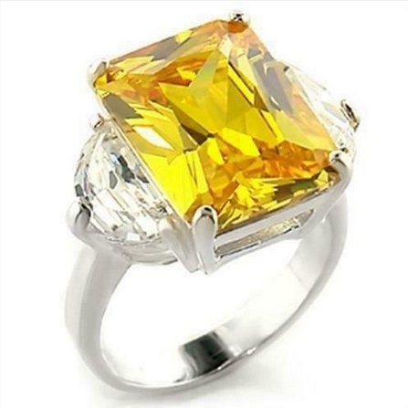 Jewellery Kingdom Silver Citrine  Emerald Cut Sterling Silver CZ Cocktail Statement Ring (Yellow)
