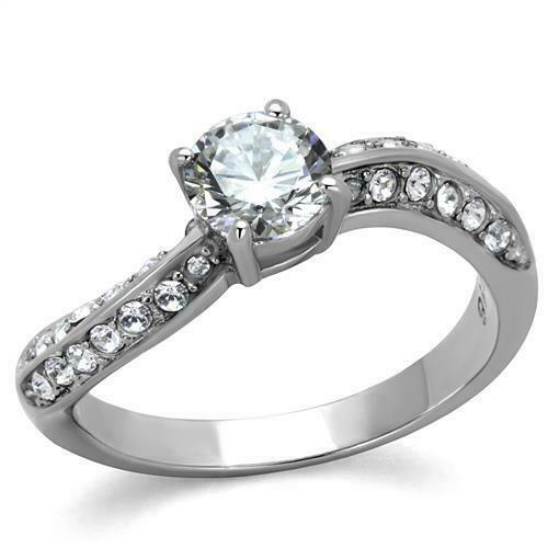 Jewellery Kingdom Silver Cz Solitaire Accent Twisted Stainless Steel 1.50ct Ladies Engagement Ring - Engagement Rings - British D'sire Main image