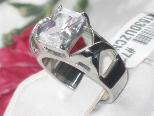 Jewellery Kingdom Silver Emerald Cut Cubic Zirconia Stainless Steel Ladies Solitaire Ring Secondary image