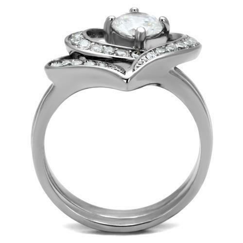 Jewellery Kingdom Silver Heart Shape Ring Set Engagement Band Wedding Stainless Steel - Jewelry Rings - British D'sire