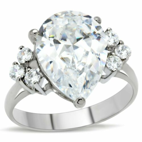Jewellery Kingdom Silver Ladies Cocktail Cubic Zirconia Stainless Steel Pear Ring - Jewelry Rings - British D'sire
