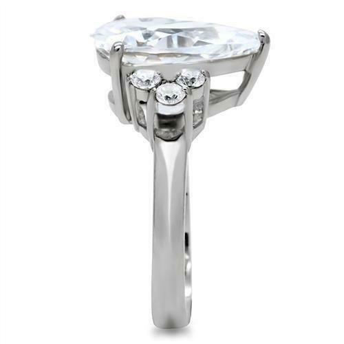 Jewellery Kingdom Silver Ladies Cocktail Cubic Zirconia Stainless Steel Pear Ring - Jewelry Rings - British D'sire