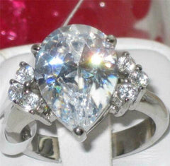 Jewellery Kingdom Silver Ladies Cocktail Cubic Zirconia Stainless Steel Pear Ring - Jewelry Rings - British D'sire