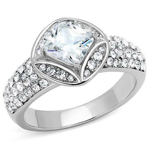 Jewellery Kingdom Silver Princess Cut Cubic Zirconia Stainless Steel Square Engagement Ring Secondary image
