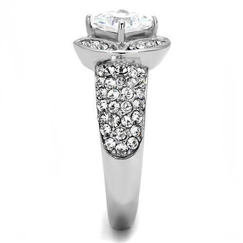 Jewellery Kingdom Silver Princess Cut Cubic Zirconia Stainless Steel Square Engagement Ring - Jewelry Rings - British D'sire Main image