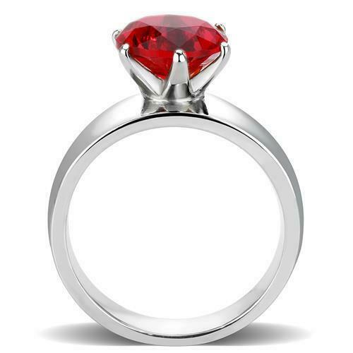 Jewellery Kingdom Silver Ruby Ladies Solitaire Cubic Zirconia Stainless Steel Ring - Jewelry Rings - British D'sire