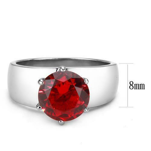 Jewellery Kingdom Silver Ruby Ladies Solitaire Cubic Zirconia Stainless Steel Ring Secondary image