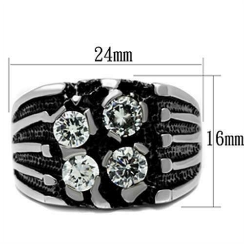 Jewellery Kingdom Silver Signet Chunky Stainless Steel 3CT Pinky Bling Mens Cubic Zirconia Ring Secondary image