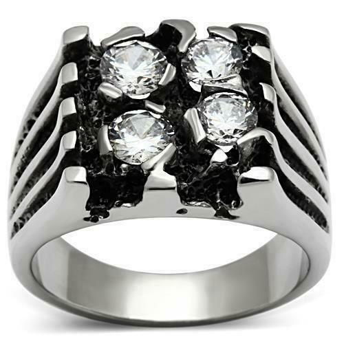 Jewellery Kingdom Silver Signet Chunky Stainless Steel 3CT Pinky Bling Mens Cubic Zirconia Ring - Jewelry Rings - British D'sire Main image