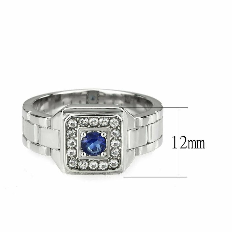 Jewellery Kingdom Silver Signet Cubic Zirconia Pinky Stainless Steel Mens Sapphire Ring - Jewelry Rings - British D'sire