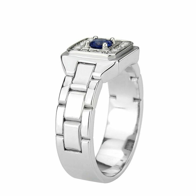 Jewellery Kingdom Silver Signet Cubic Zirconia Pinky Stainless Steel Mens Sapphire Ring - Jewelry Rings - British D'sire