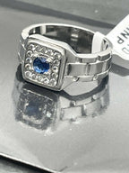 Jewellery Kingdom Silver Signet Cubic Zirconia Pinky Stainless Steel Mens Sapphire Ring - Jewelry Rings - British D'sire