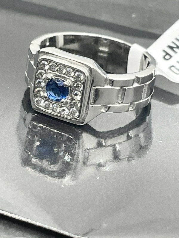 Jewellery Kingdom Silver Signet Cubic Zirconia Pinky Stainless Steel Mens Sapphire Ring - Jewelry Rings - British D'sire