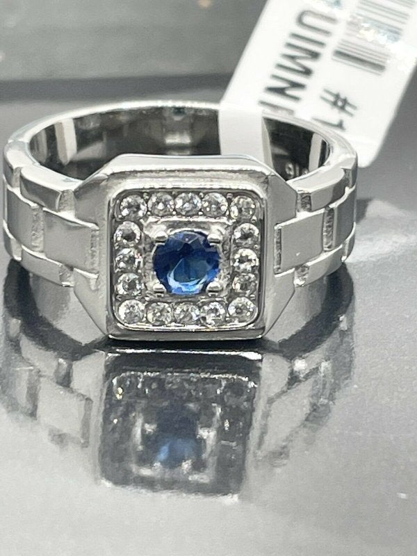 Jewellery Kingdom Silver Signet Cubic Zirconia Pinky Stainless Steel Mens Sapphire Ring - Jewelry Rings - British D'sire