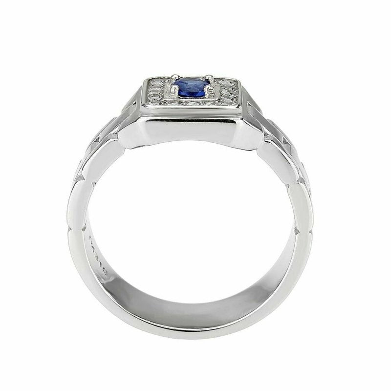 Jewellery Kingdom Silver Signet Cubic Zirconia Pinky Stainless Steel Mens Sapphire Ring - Jewelry Rings - British D'sire