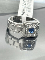 Jewellery Kingdom Silver Signet Cubic Zirconia Pinky Stainless Steel Mens Sapphire Ring - Jewelry Rings - British D'sire
