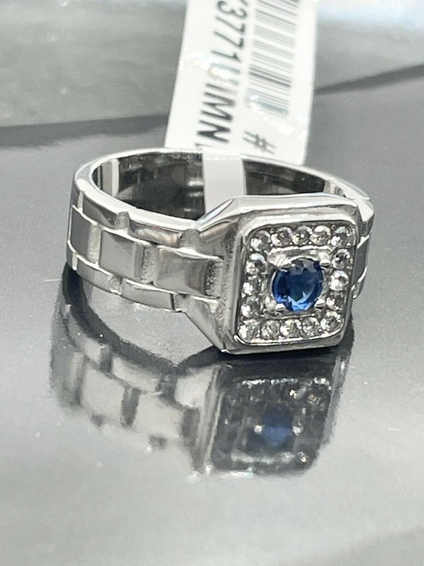Jewellery Kingdom Silver Signet Cubic Zirconia Pinky Stainless Steel Mens Sapphire Ring - Jewelry Rings - British D'sire
