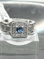 Jewellery Kingdom Silver Signet Cubic Zirconia Pinky Stainless Steel Mens Sapphire Ring - Jewelry Rings - British D'sire