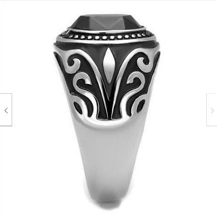 Jewellery Kingdom Silver Signet Jet Pinky Oval Detailed Classy Ring (Black) - Rings - British D'sire