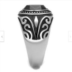 Jewellery Kingdom Silver Signet Jet Pinky Oval Detailed Classy Ring (Black) - Rings - British D'sire