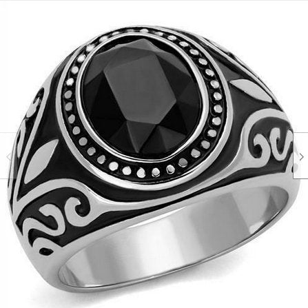 Jewellery Kingdom Silver Signet Jet Pinky Oval Detailed Classy Ring (Black) - Rings - British D'sire