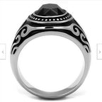 Jewellery Kingdom Silver Signet Jet Pinky Oval Detailed Classy Ring (Black) - Rings - British D'sire