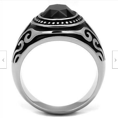 Jewellery Kingdom Silver Signet Jet Pinky Oval Detailed Classy Ring (Black) - Rings - British D'sire