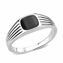 Jewellery Kingdom Silver Signet Pinky Epoxy Jet Stainless Steel Smart Classy Mens Black Ring - Jewelry Rings - British D'sire