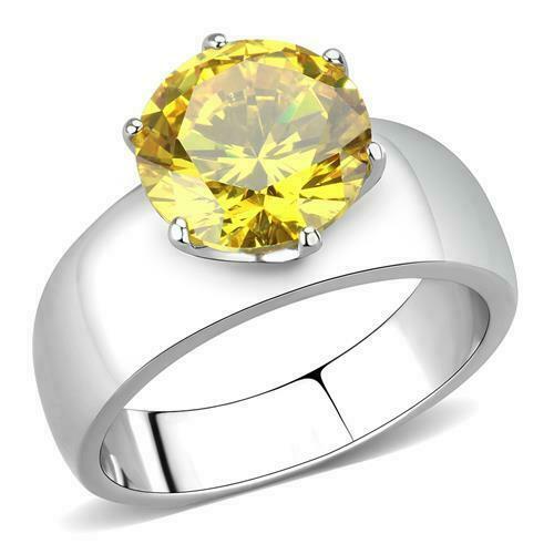 Jewellery Kingdom Silver Solitaire Citrine Carat Stainless Steel Ladies Ring (Yellow) - Jewelry Rings - British D'sire Main image