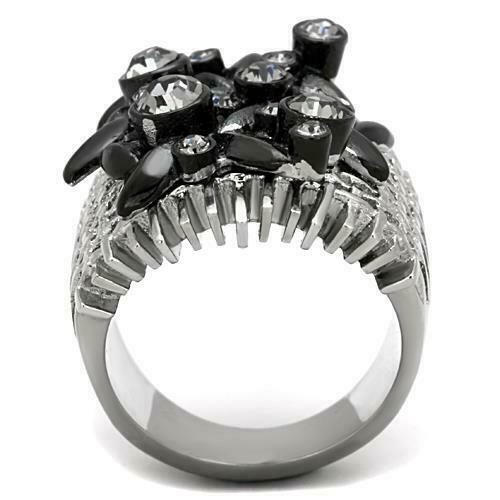 Jewellery Kingdom Silver Stainless Steel Cubic Zirconia Bezel Wide Weave Ladies Black Ring Secondary image