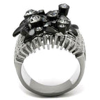 Jewellery Kingdom Silver Stainless Steel Cubic Zirconia Bezel Wide Weave Ladies Black Ring - Jewelry Rings - British D'sire