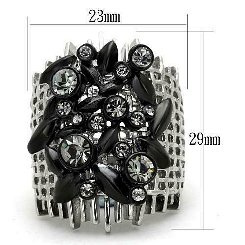 Jewellery Kingdom Silver Stainless Steel Cubic Zirconia Bezel Wide Weave Ladies Black Ring - Jewelry Rings - British D'sire