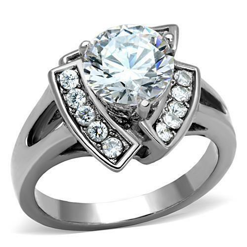Jewellery Kingdom Silver Stainless Steel Dress 4ct Realistic Cubic Zirconia Ladies Cz Ring - Jewelry Rings - British D'sire