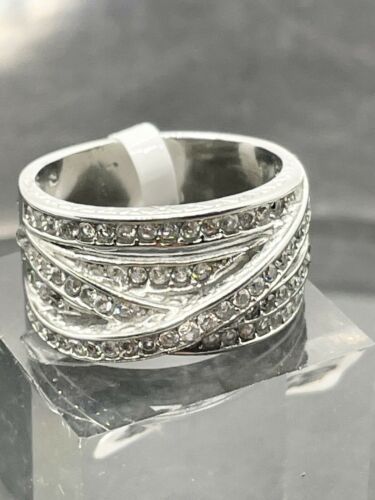 Jewellery Kingdom Silver Stainless Steel Pave Channel Set Chunky Ladies Cubic Zirconia Band Ring Secondary image