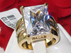 Jewellery Kingdom Simulated Diamond Emerald Cut Chunky Ladies Cocktail Ring (Gold) - Jewelry Rings - British D'sire