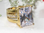 Jewellery Kingdom Simulated Diamond Emerald Cut Chunky Ladies Cocktail Ring (Gold) - Jewelry Rings - British D'sire