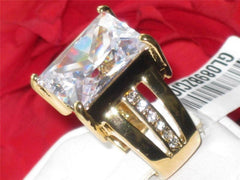 Jewellery Kingdom Simulated Diamond Emerald Cut Chunky Ladies Cocktail Ring (Gold) - Jewelry Rings - British D'sire