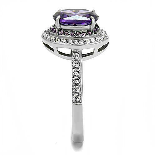 Jewellery Kingdom Simulated Diamond Oval Band Purple Amethyst Stainless Steel Ring - Jewelry Rings - British D'sire